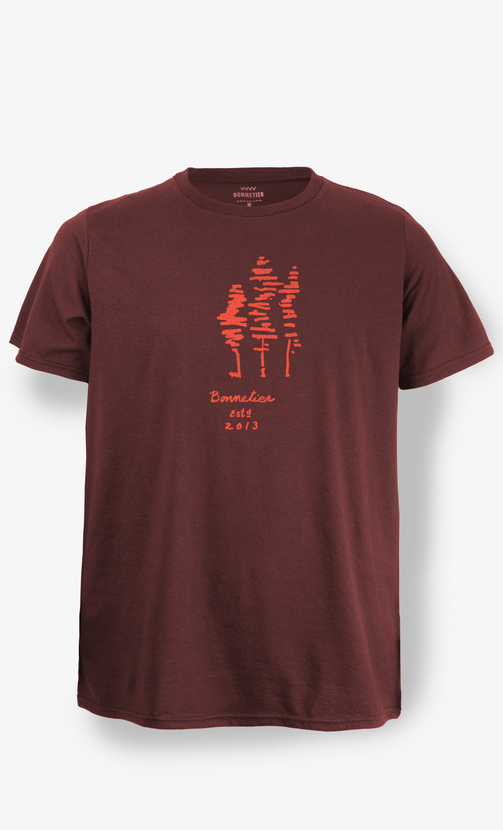 T-shirt homme bordeaux imprimé Tree EST 2013 en coton biologique