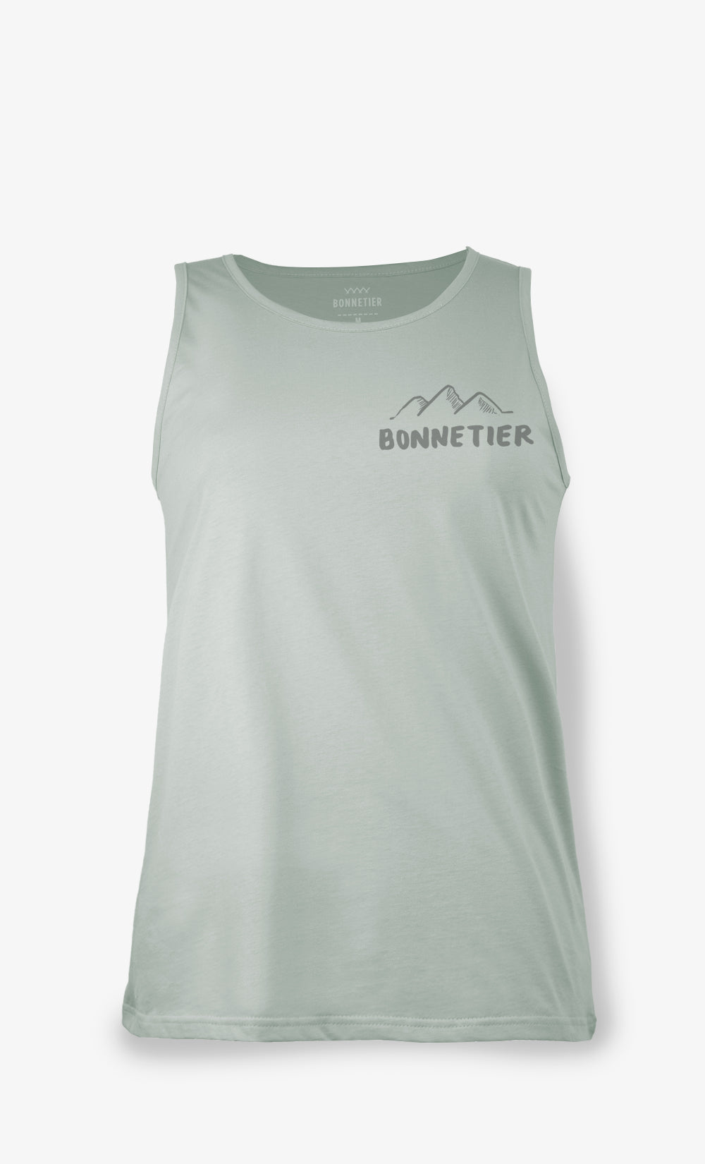 Camisole femme sauje pâle en coton biologique avec imprimé Bonnetier sur la poitrine