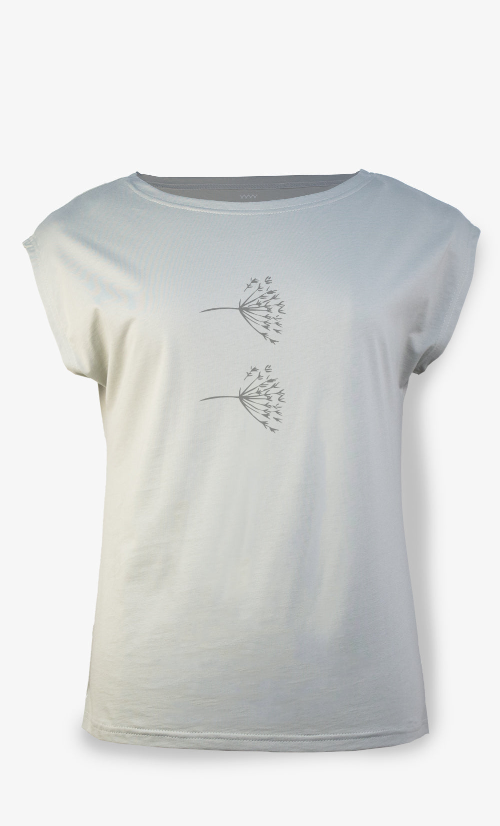 T-shirt Madrid femme sauge pâle en coton organique avec imprimé Two Dandelion BONNETIER