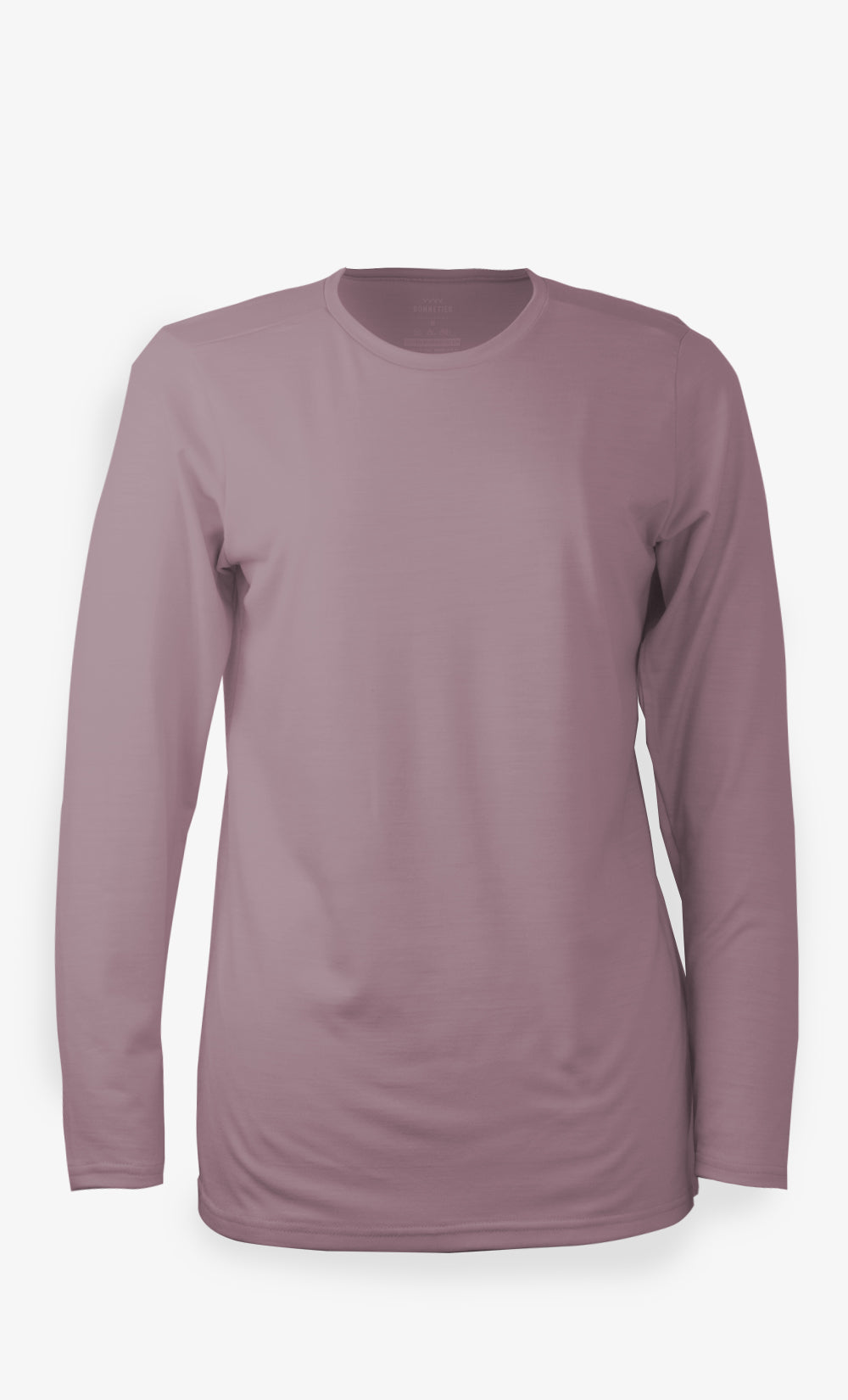 Chandail à manches longues en laine de mérinos vieux rose pour femme BONNETIER fabriqué au Canada.