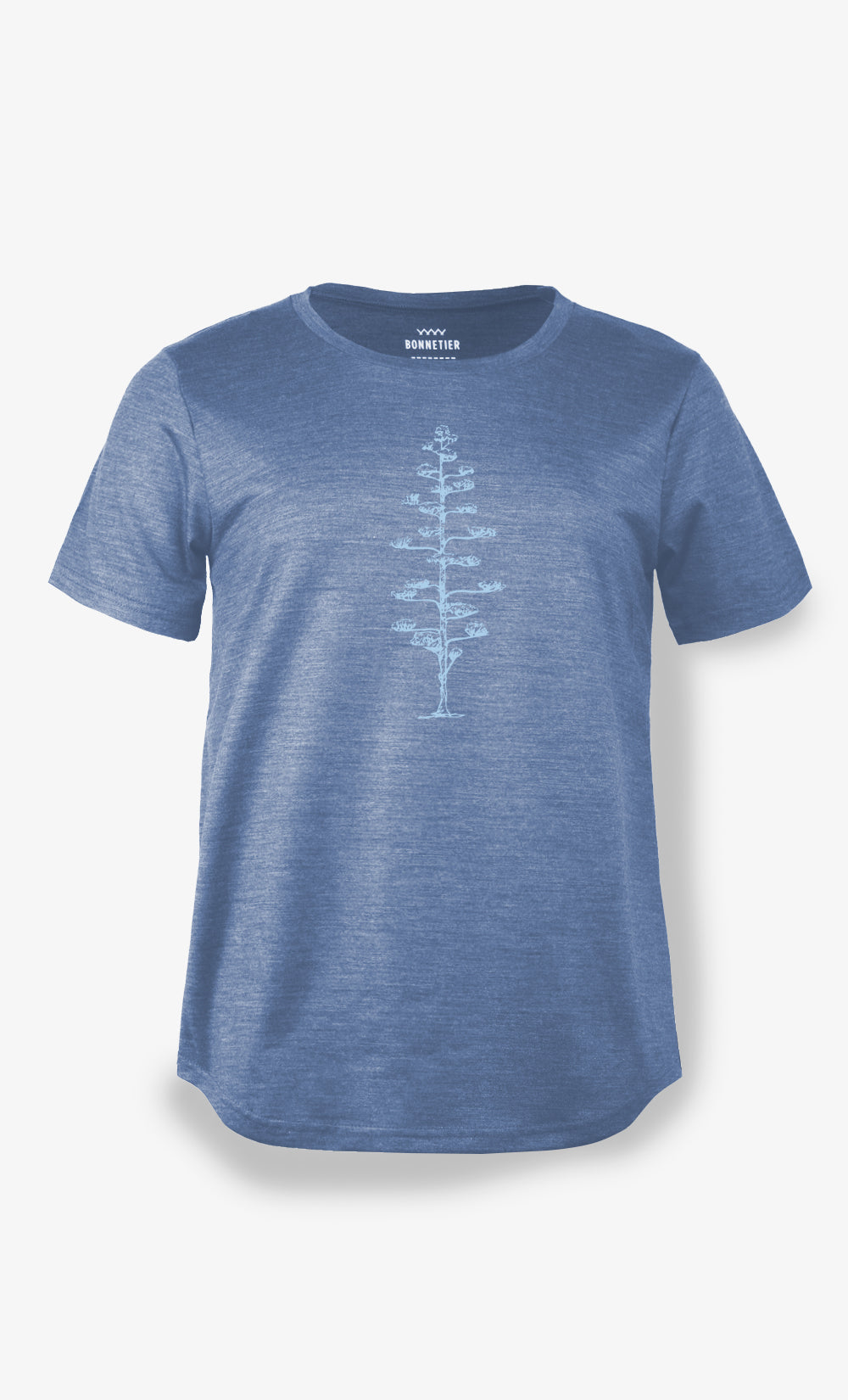 t-shirt femme laine merinos bleu gris chine imprime hinoki bonnetier 