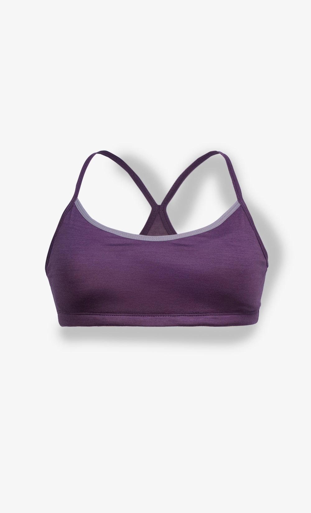 Brassière en laine de mérinos violette avec bretelles croisées et maintien léger