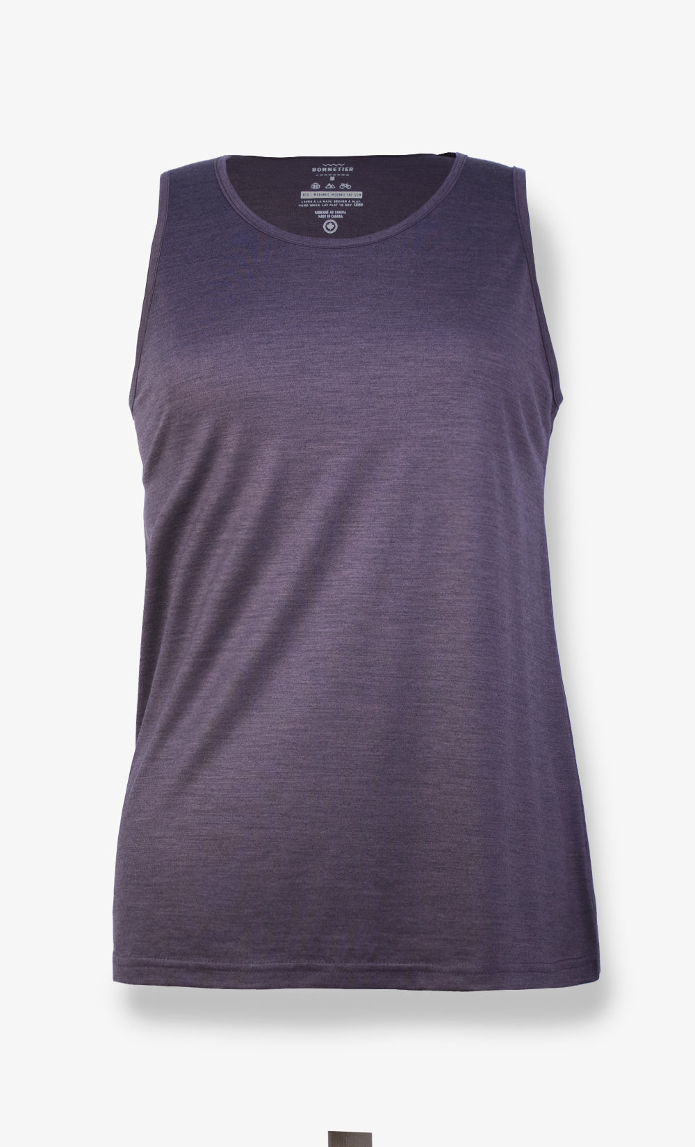 Camisole femme en laine mérinos aubergine chiné, coupe légère et respirante BONNETIER