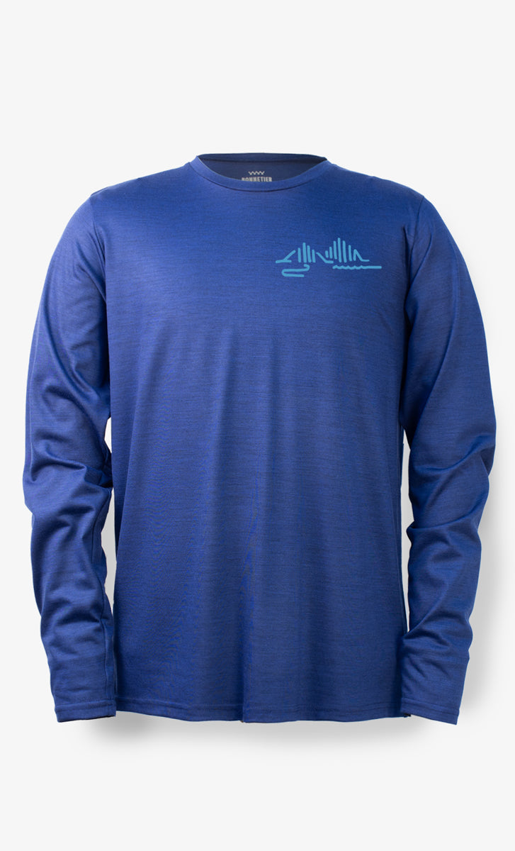 Techcrew Men's Merino Long Sleeve Heather Blue - Hill