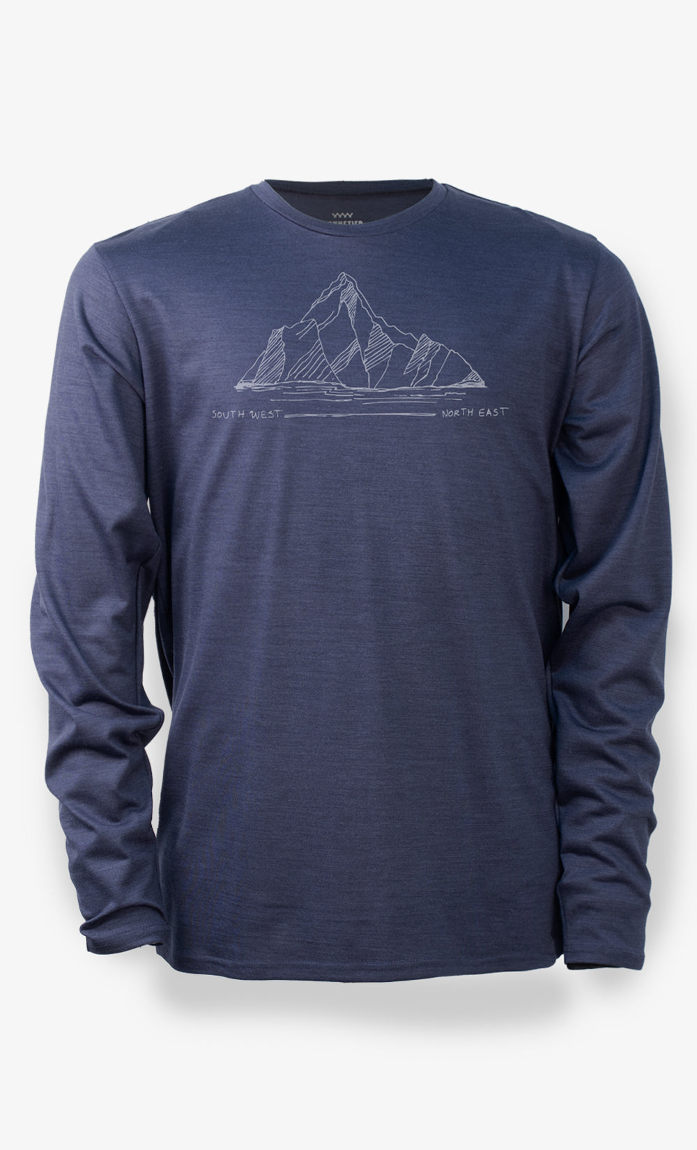 Chandail en laine mérinos bleu nuit avec imprimé Southwest, manches longues pour homme.