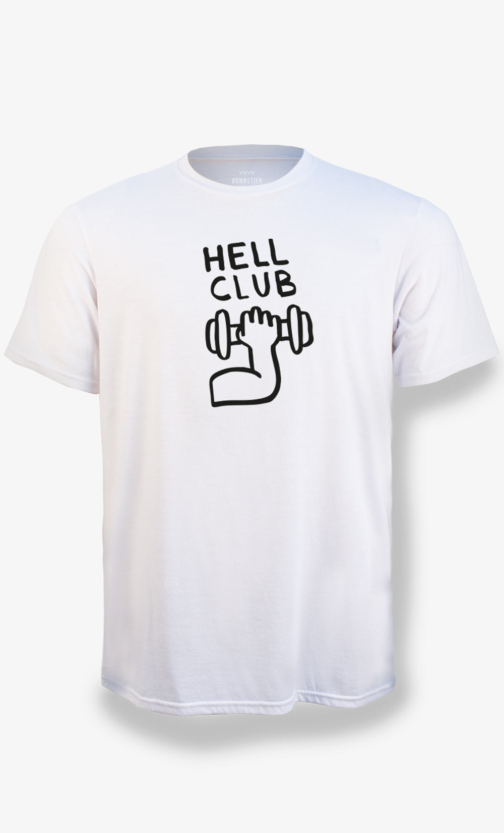 T-shirt blanc Hell Club pour homme BONNETIER en coton biologique et polyester recyclé fabriqué au Canada