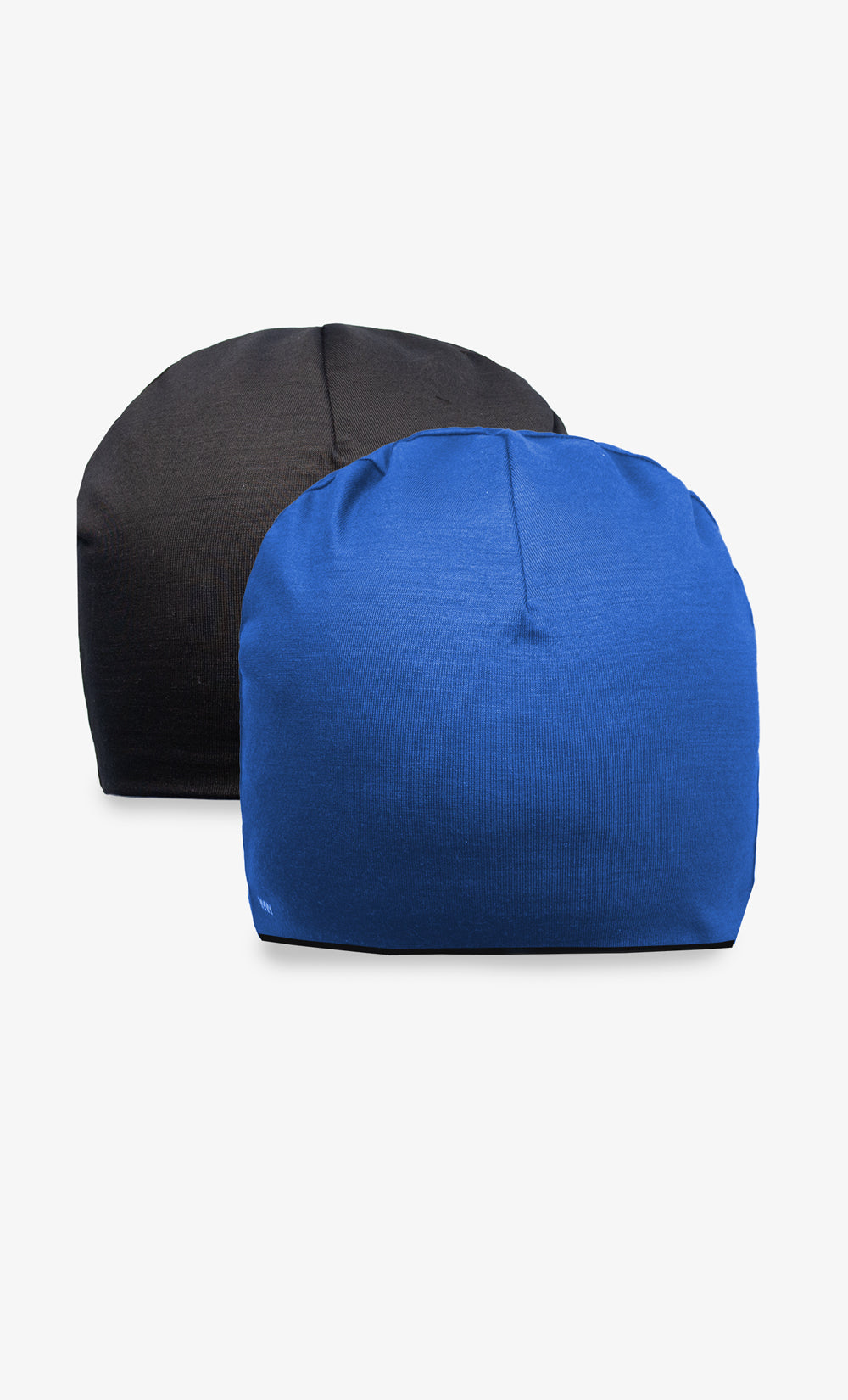 Beanie 100% Mérinos Double Réversible - Bleu Royal/ Noir