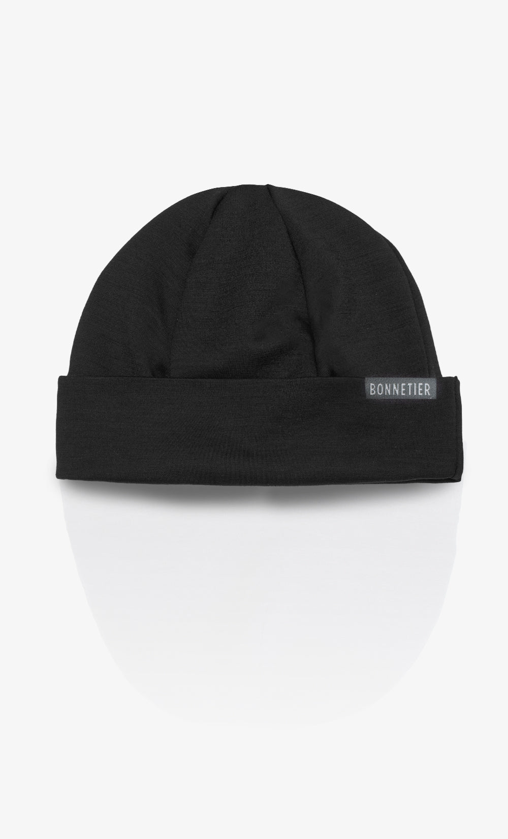 Tuque en laine mérinos brossée noire 280G fabriquée au Canada.